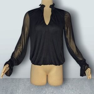 Express New Chiffon Ruffle Sleeve Blouse Black Medium